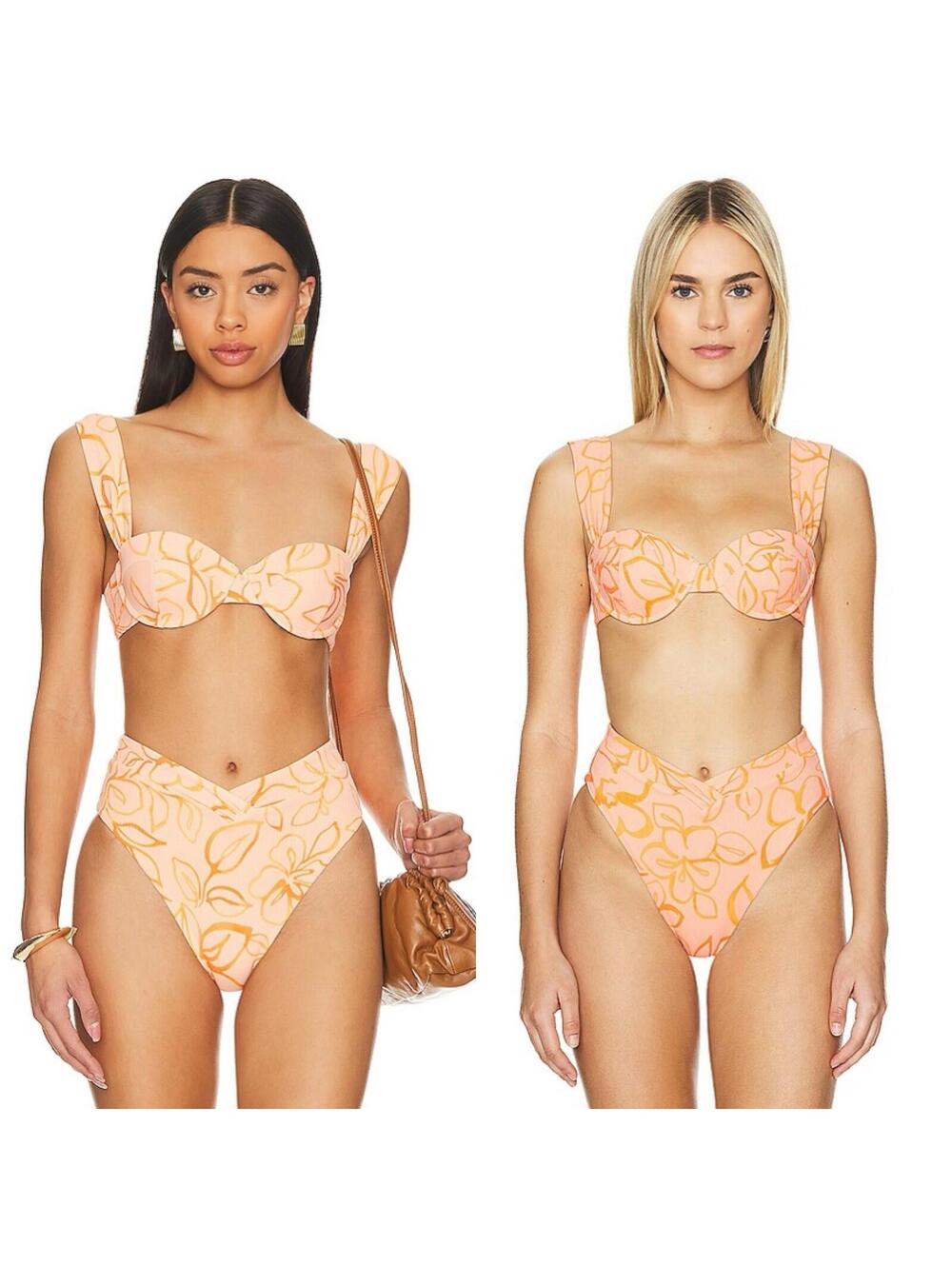 Tularosa Women’s Fleur Cross Over High Waist Feminine Bikini Set Size S/M